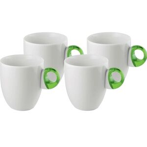 Guzzini Everyday Mugs/Cups w/ Handle - Acid Green, Porcelain & Plastic SET OF 4